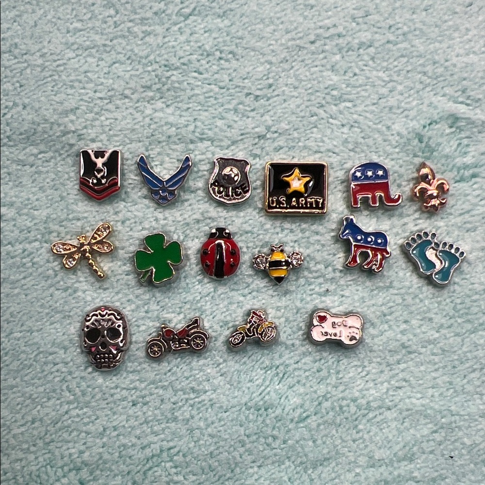 Floating Locket Charms - US Army, Democrat, republican, police theme